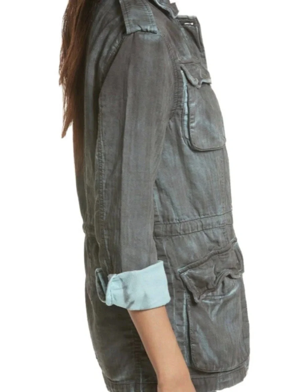 Free People Double Cloth Jacket  Military Drawstring Size XS Gray NWOT - Picture 2 of 15